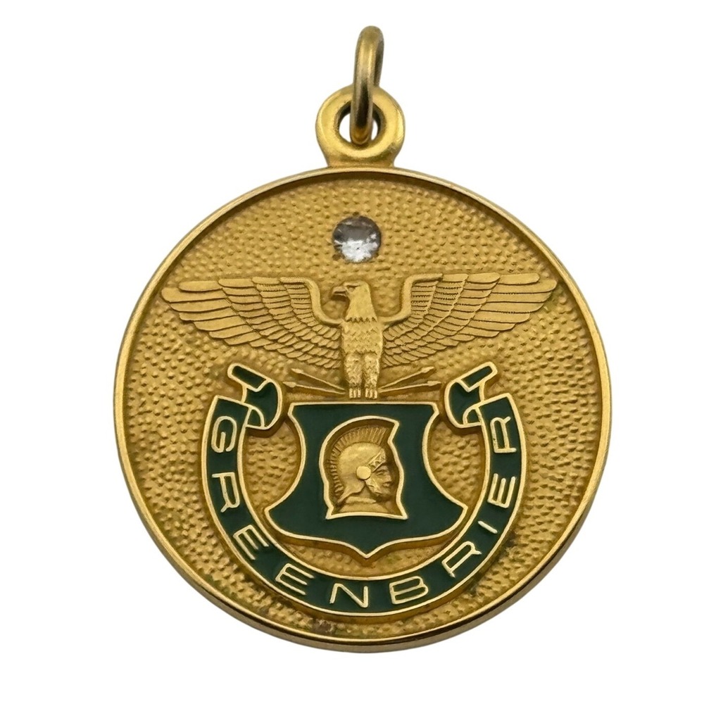 Vintage Greenbrier Military School Gold Filled GF Enamel Pendant Lewisburg WV